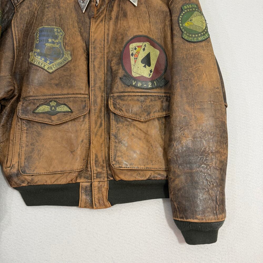 Vintage Avirex Old Leather A-2 Bomber Jacket Medium Europe Map Lining Patches - Picture 2 of 15